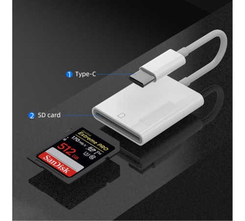 Безопасный картридер для SD-карт с разъёмом USB Type-C для подключения к смартфонам, планшетам и ноутбукам