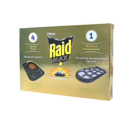 Комплект інсектицидний Raid Max з пастками для тарганів та блокувальником розмноження