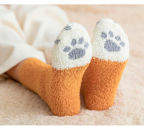 Теплые носочки Кошачьи лапки рыжего цвета с белыми пальцами